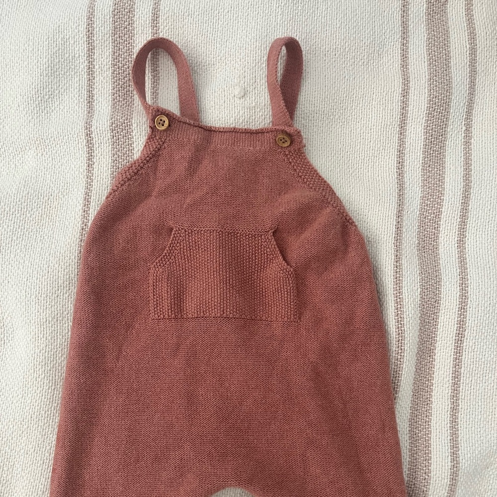 ZARA pink baby girls knit overalls outfit